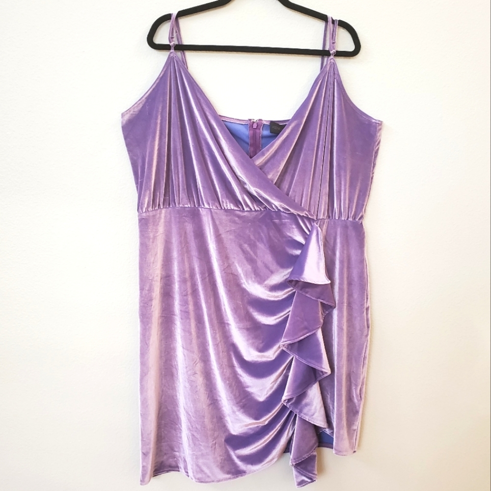 NWT Kendall + Kylie Faux Wrap, Cascading Ruffle Mini Dress in Lavender V…